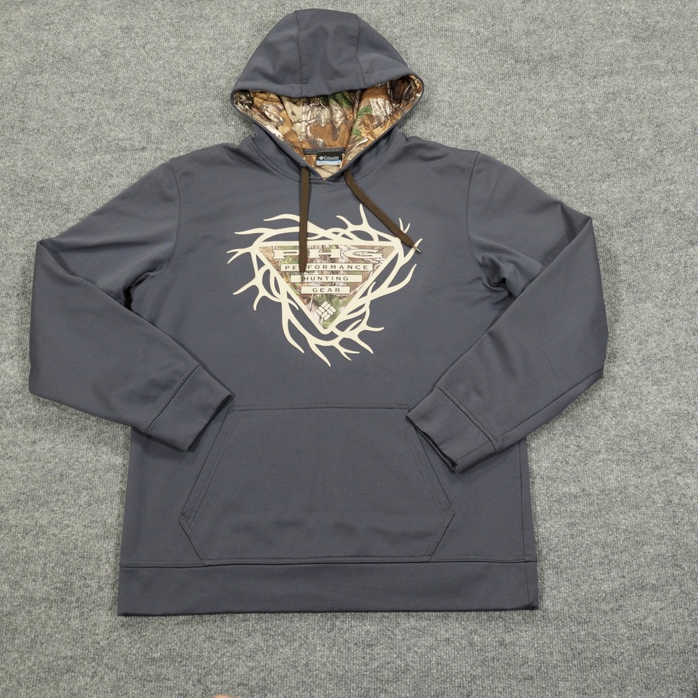 Columbia Hoodie Mens Medium Grey PHG Performance Hunting Gear Camo Logo Pullover